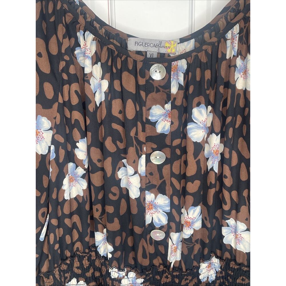Figueroa & Flower Women's Boho Maxi Dress Sz XL Floral Animal Asymmetrical Hem - Picture 3 of 15